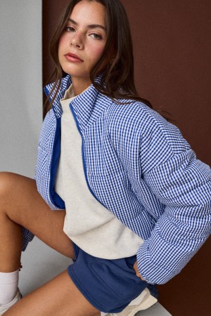 PJ16891-1<br/>GINGHAM ZIP UP PUFFER JACKET